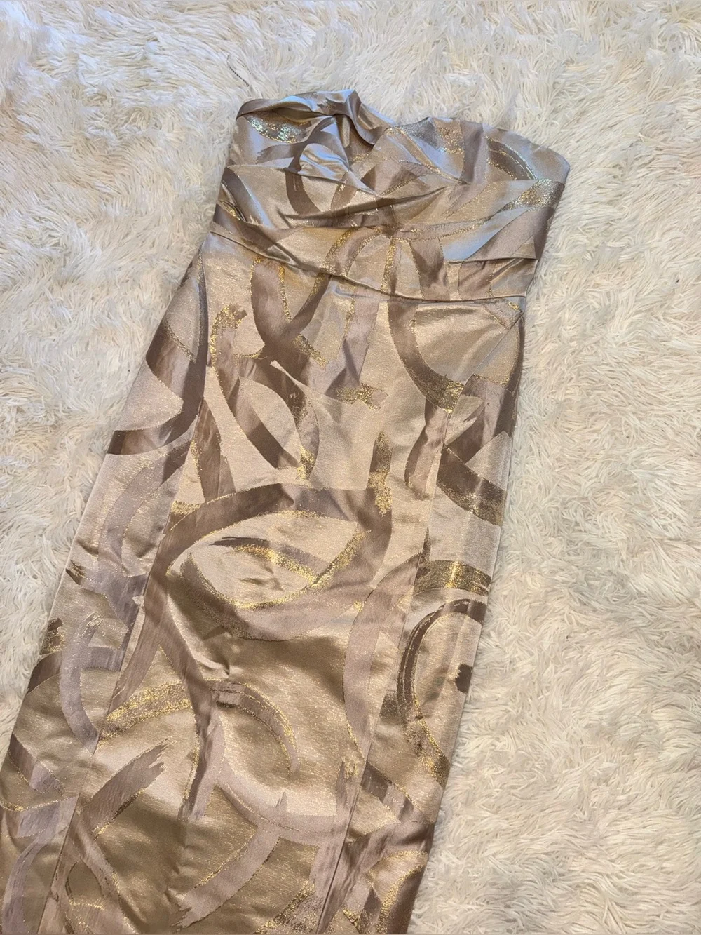 NEW Donna Karan New York Pleated Metallic Strapless Gown Sz 12